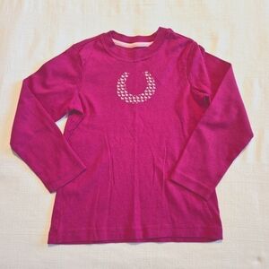 Lands' End girls size 6X raspberry pink long sleeve shirt with house in shoe
